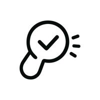 Simple Outline Checkmark in Circle Magnifying Glass Icon with Shine vector
