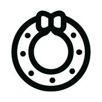 Simple Line Drawing Christmas Wreath with Berries and Bow Icon vector