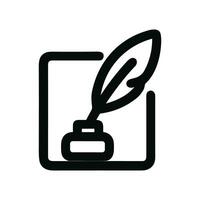 Minimalist Line Art Quill and Inkwell in Frame Shape Icon vector