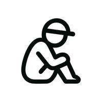 Minimalist Outline Person Sitting Depressed Loneliness Line Art Icon vector