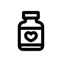 Minimalist Outline Bottle Pill with Heart Label Icon Symbol Design vector