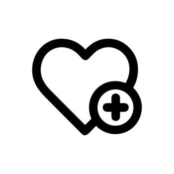 contorno sencillo corazón con más símbolo icono para médico adición vector