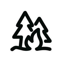 Minimalist Line Art Bonfire in Forest with Evergreen Trees Illustration Icon vector