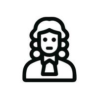 Black Outline Judge with Wig Avatar Character Portrait Icon vector