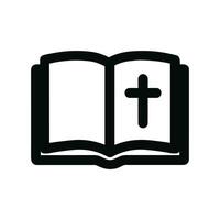 Simple Outline Open Book with Cross Religion Symbol Icon Illustration vector