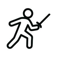 Simple Outline Fencer Duelist with Sword in Attack Stance Icon vector