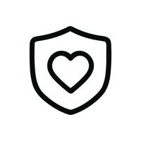 Minimalist Outline Heart in Shield Shape Icon for Healthcare and Protection vector