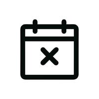 Simple Outline Calendar with Cross Mark Appointment Cancellation Icon vector