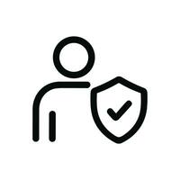 Outline Minimalist Person With Shield Protection Check Mark Icon Element vector