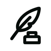Outline Simple Feather Quill Pen and Inkwell Writer Tool Icon vector