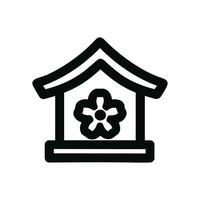 Minimalist Outline Flower House Icon Illustration with Simple Black Line Style vector