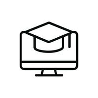 Simple Line Computer with Graduation Cap Educational Online Learning Icon vector