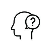Minimalist Outline Human Head With Question Mark Thought Bubble Icon vector