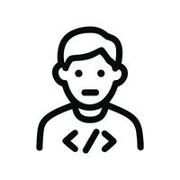 Simple Line Drawing Programmer Avatar with Coding Symbols Icon vector