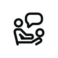 Minimalist Outline Counseling Session Icon, Two People Talking with Speech Bubble vector