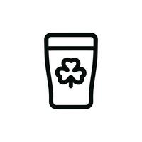 Minimalist Outline Glass of Stout Beer with Shamrock for Saint Patrick's Day Icon vector
