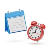 3D illustration of an alarm clock and a blank calendar isolated on white photo