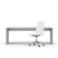 A simple plain white desk and chair isolated on white photo