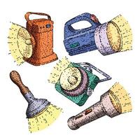flashlight set sketch hand drawn vector