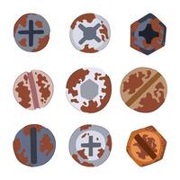 screw rusty head set cartoon element vector