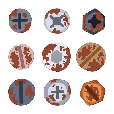 screw rusty head set cartoon element