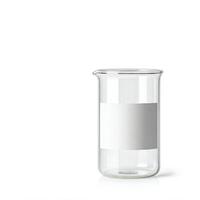 Simple beaker with a plain white label isolated on white photo