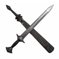 Ancient Iron Sword with Ornate Pommel and Scabbard Detailed Design Transparent Background png