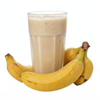 Banana Smoothie in Glass with Fresh Ripe Bananas on Transparent Background Clipping Path png