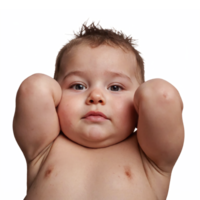 Cute Baby Relaxing with Hands Behind Head Closeup Portrait Transparent Background png