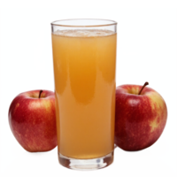 Fresh Apple Juice in Glass with Two Red Apples on Transparent Background Clipping Path png
