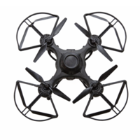 Black Quadcopter Drone with Protective Propeller Guards and Transparent Background Clipping Path png