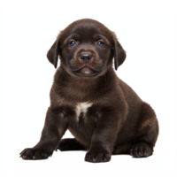 Chocolate Labrador Retriever Puppy Sitting Looking Forward with Transparent Background Clipping Path png