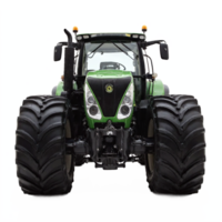 Green Agricultural Tractor Front View with Large Tires and Transparent Background Clipping Path png