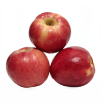 Red ripe apples with shiny smooth skin three fresh fruits isolated transparent background clipping path png