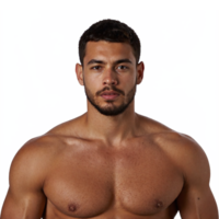 Muscular Man with Beard and Short Hair Looking Forward with Transparent Background Clipping Path png