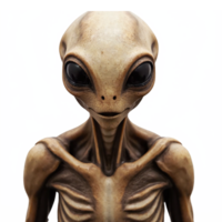 Realistic Gray Alien With Large Black Eyes and Ribbed Torso Transparent Background Clipping Path png
