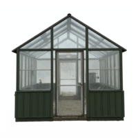 Green Frame Glass Greenhouse Structure Transparent Clipping Path No Background Front View png