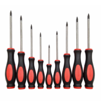 Set of Nine Precision Screwdrivers with Black and Red Handles Various Sizes Transparent Background png