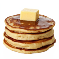 Stack of Fluffy Pancakes with Melting Butter and Syrup on Transparent Background Clipping Path png