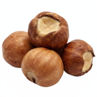 Closeup of Raw Hazelnuts with Brownshells and Creamy Centers on Transparent Background Clipping Path png