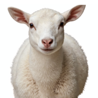 Cute White Lamb Facing Forward with Fluffy Wool Isolated on Transparent Background Clipping Path png