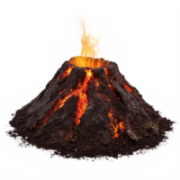 Erupting Volcano with Lava Flow and Flames on Black Background Transparent Clipping Path png