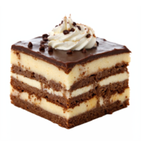 Chocolate Layered Cake Square with Whipped Cream and Chocolate Chips Transparent Clipping Path png