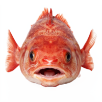 Red Fish Facing Forward with Open Mouth Isolated on Transparent Background Clipping Path png
