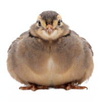 Close Up Front View of Fluffy Brown Quail Bird Sitting on Transparent Background Clipping Path png