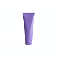 Purple cosmetic cream tube with flip cap on bright background transparent clipping path png