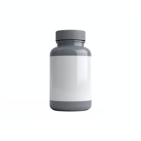 Gray Medicine Bottle with White Label and Screw Cap Transparent Background Clipping Path png