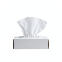 White Facial Tissue Box with Soft Paper Tissue Partially Pulled Out on Transparent Background png