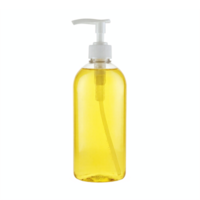 Clear Plastic Pump Bottle Filled with Yellow Liquid Soap Shampoo Dispenser Transparent Background Clipping Path png