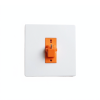 Electrical Wall Switch with Orange Toggle Isolated on Transparent Background Clipping Path png